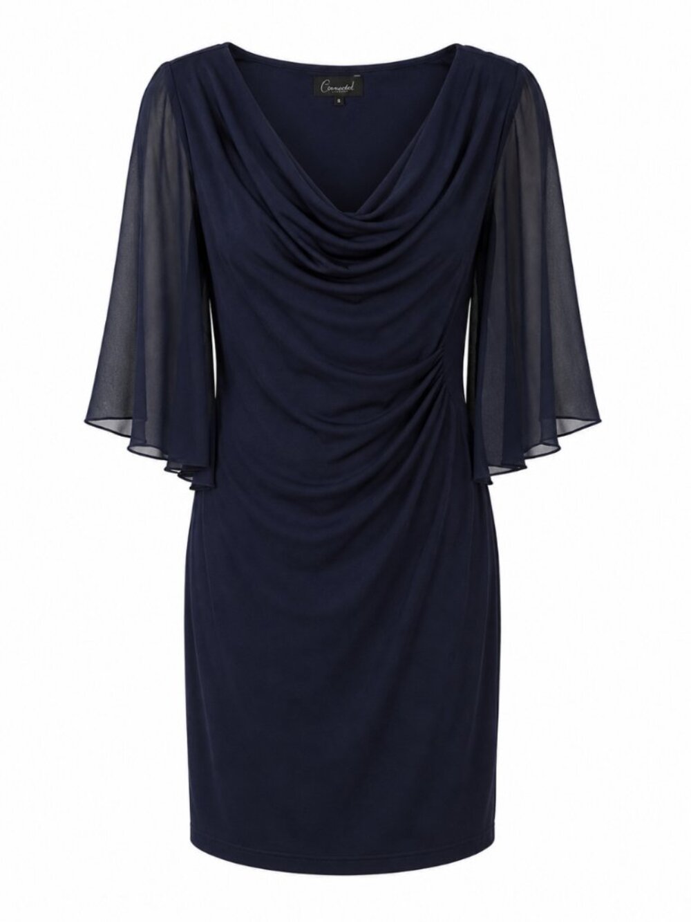 Connected Apparel Navy Cowl Neck Chiffon Flutter Sleeve Sheath Dress 8